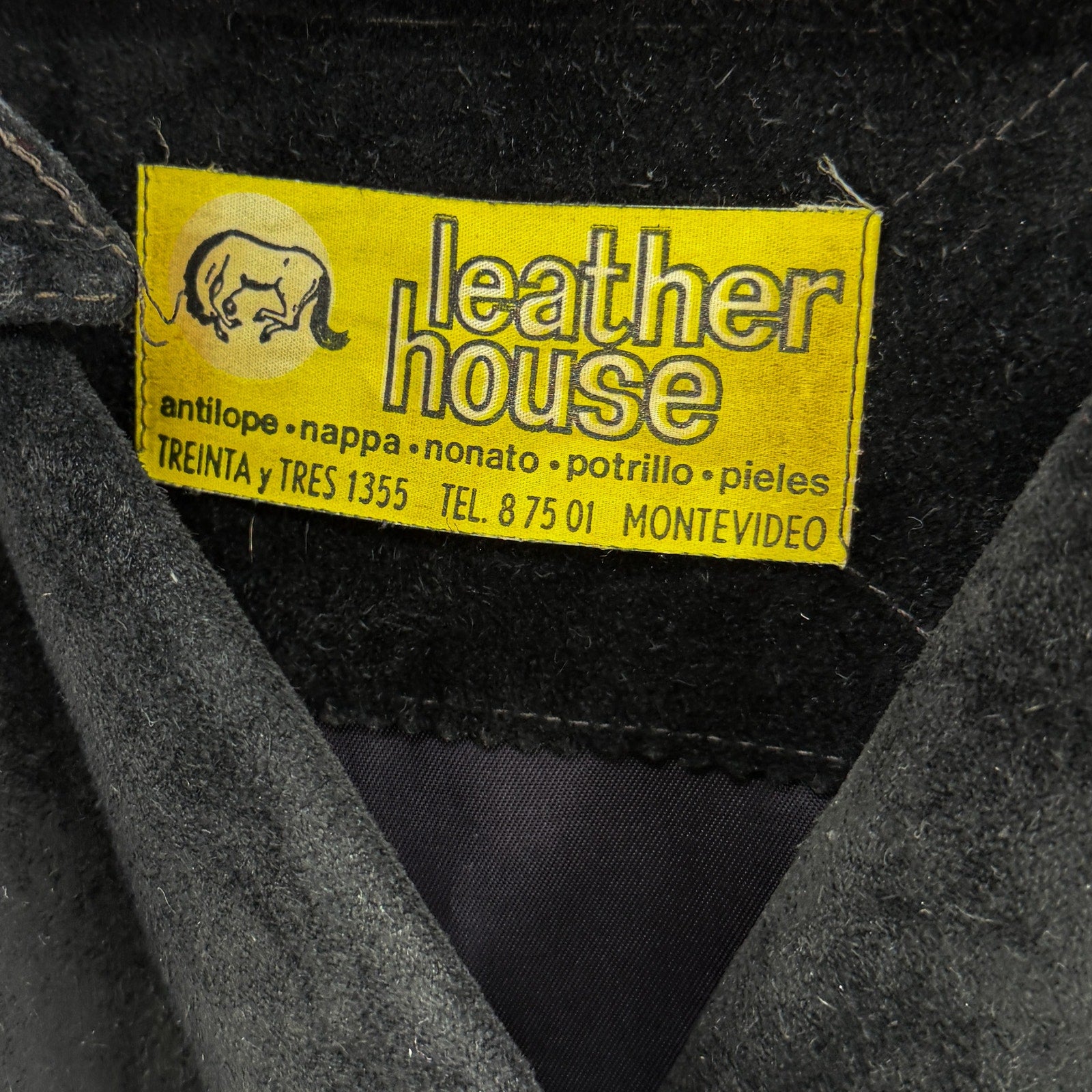 Vintage 70s Leather House Black Genuine Leather Suede Double Breasted Coat