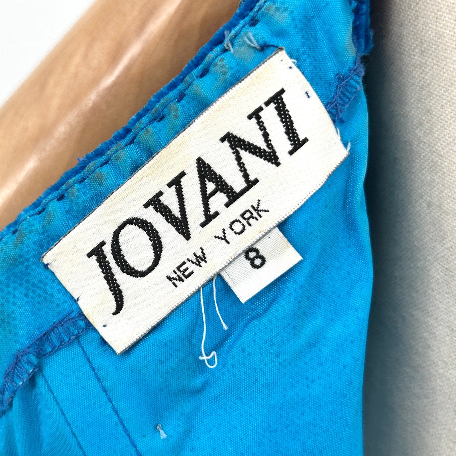 Vintage 50s Jovani Blue Velvet Rhinestone Beaded Evening Gown Dress