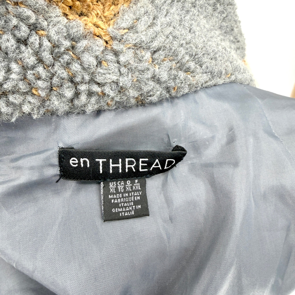en THREAD Gray Tan Striped Oversized Cocoon Duffel Coat