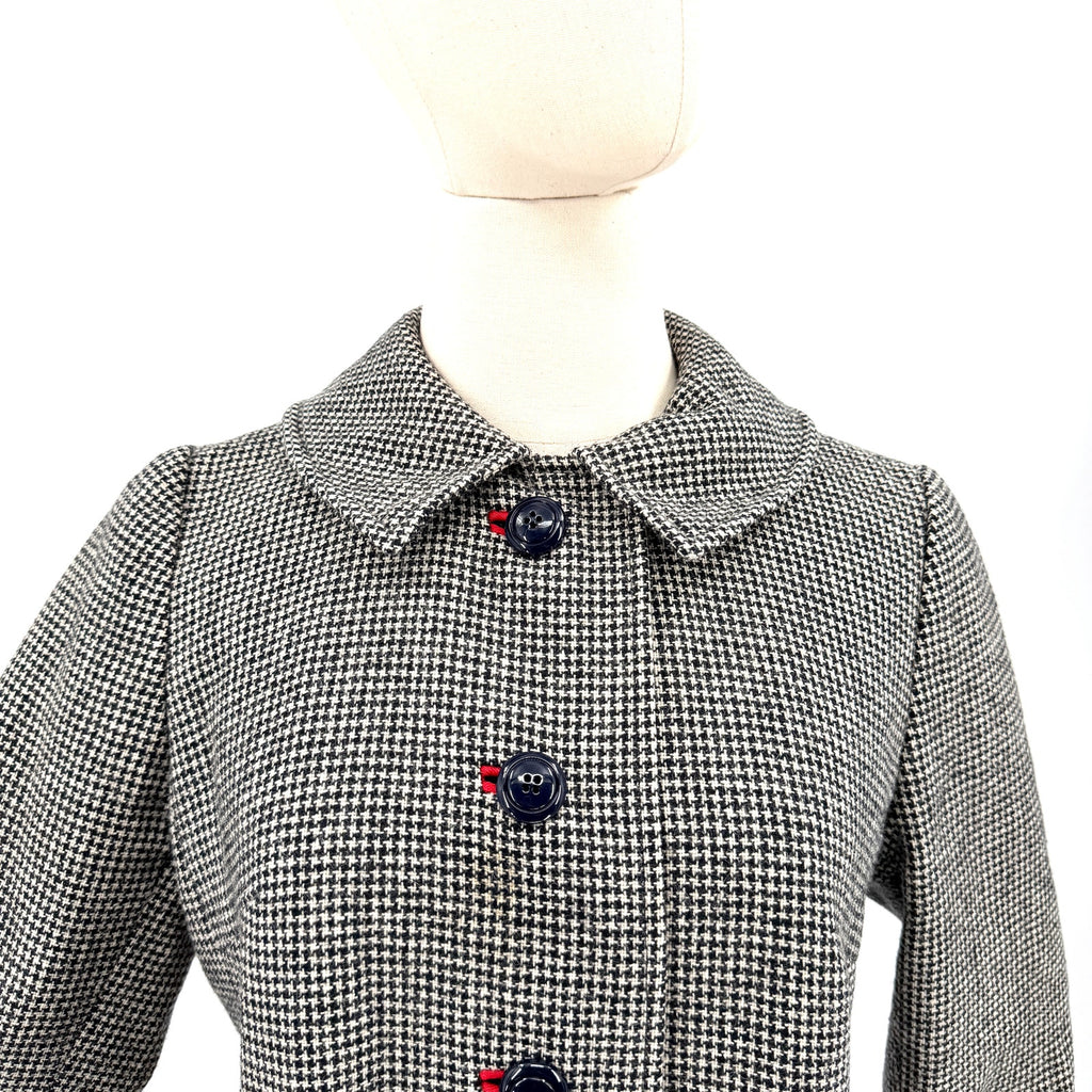 Vintage 60s Montaldos Black White Houndstooth Long Overcoat