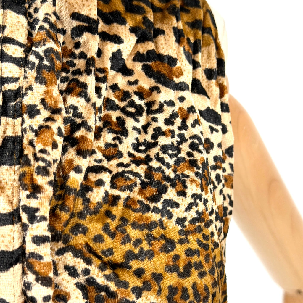 Vintage 90s Brown Tan Animal Leopard Print Crushed Velvet 2 Ply Long Scarf