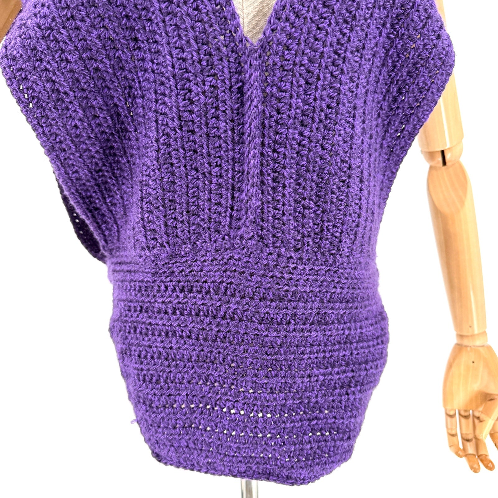 Vintage 80s Handmade Deep Purple Chunky Knit Open Side Sweater Vest