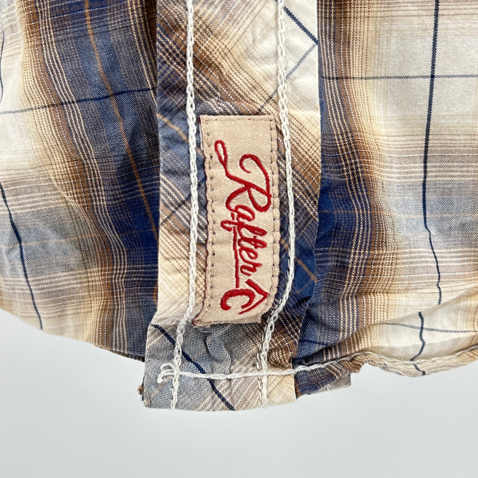 Rafter C Blue Tan Plaid 100% Cotton Western Pearl Snap Shirt