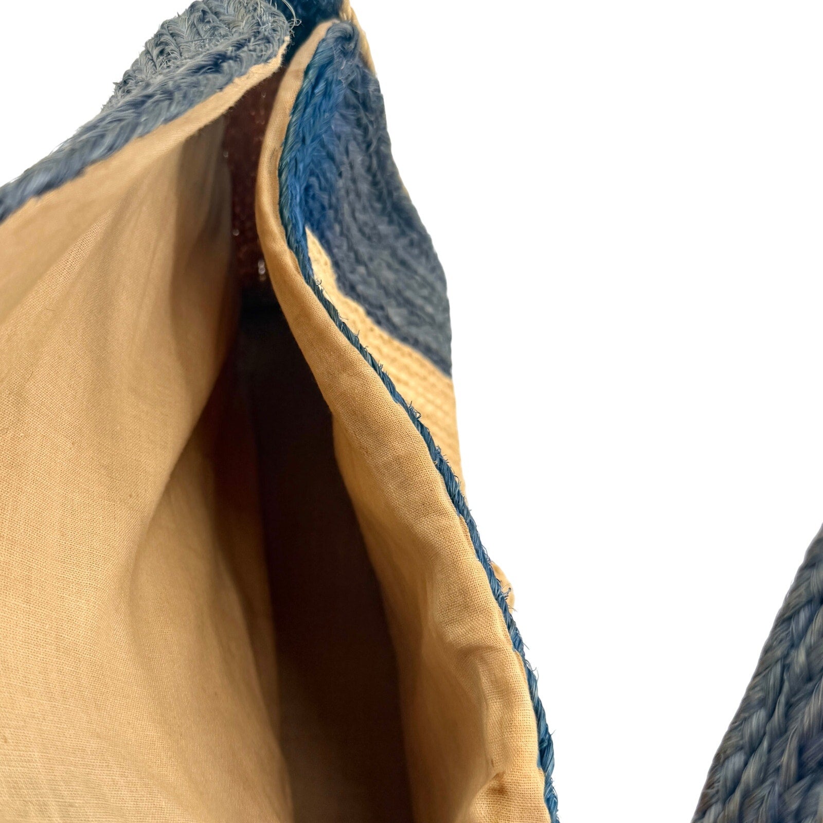 Vintage 80s Tan Blue Woven Straw Stripe Flap Shoulder Bag Purse