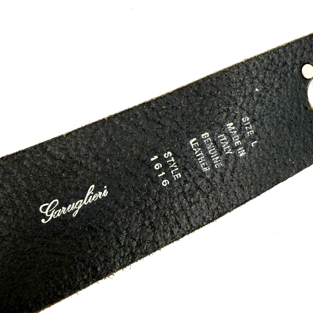 Vintage 90s Garuglieri Black Leather Round Buckle Grommet Belt