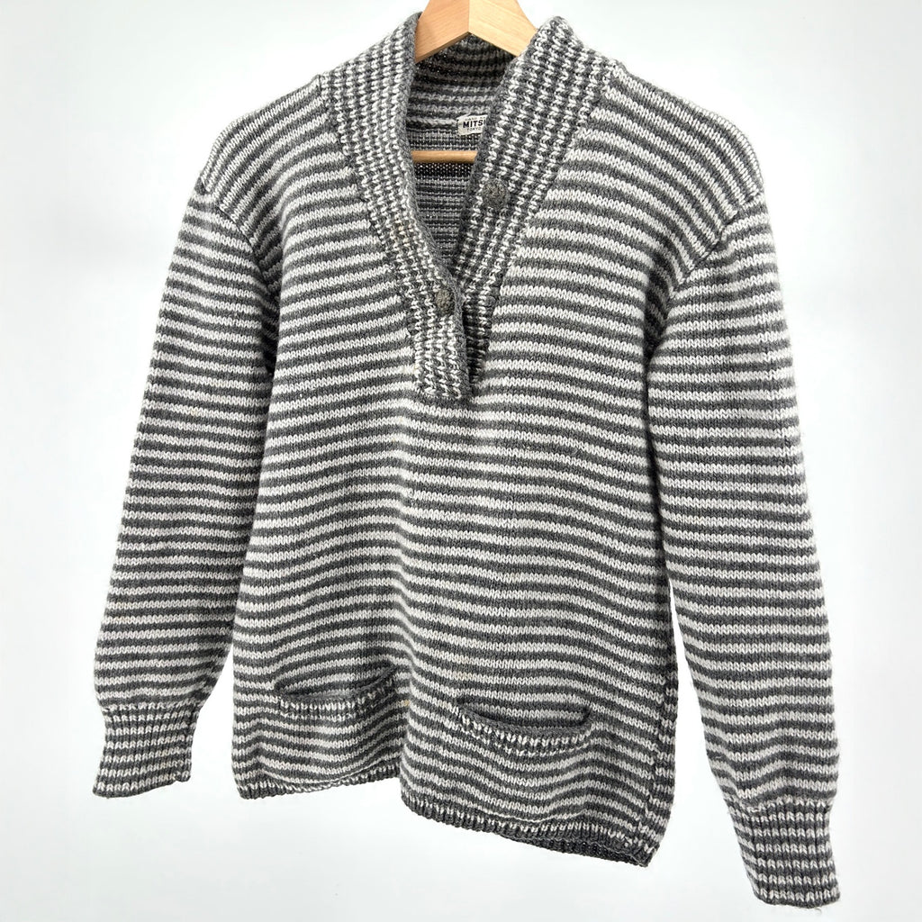 Vintage 90s Mitsuba Gray Striped 100% Wool Minimalist Sweater