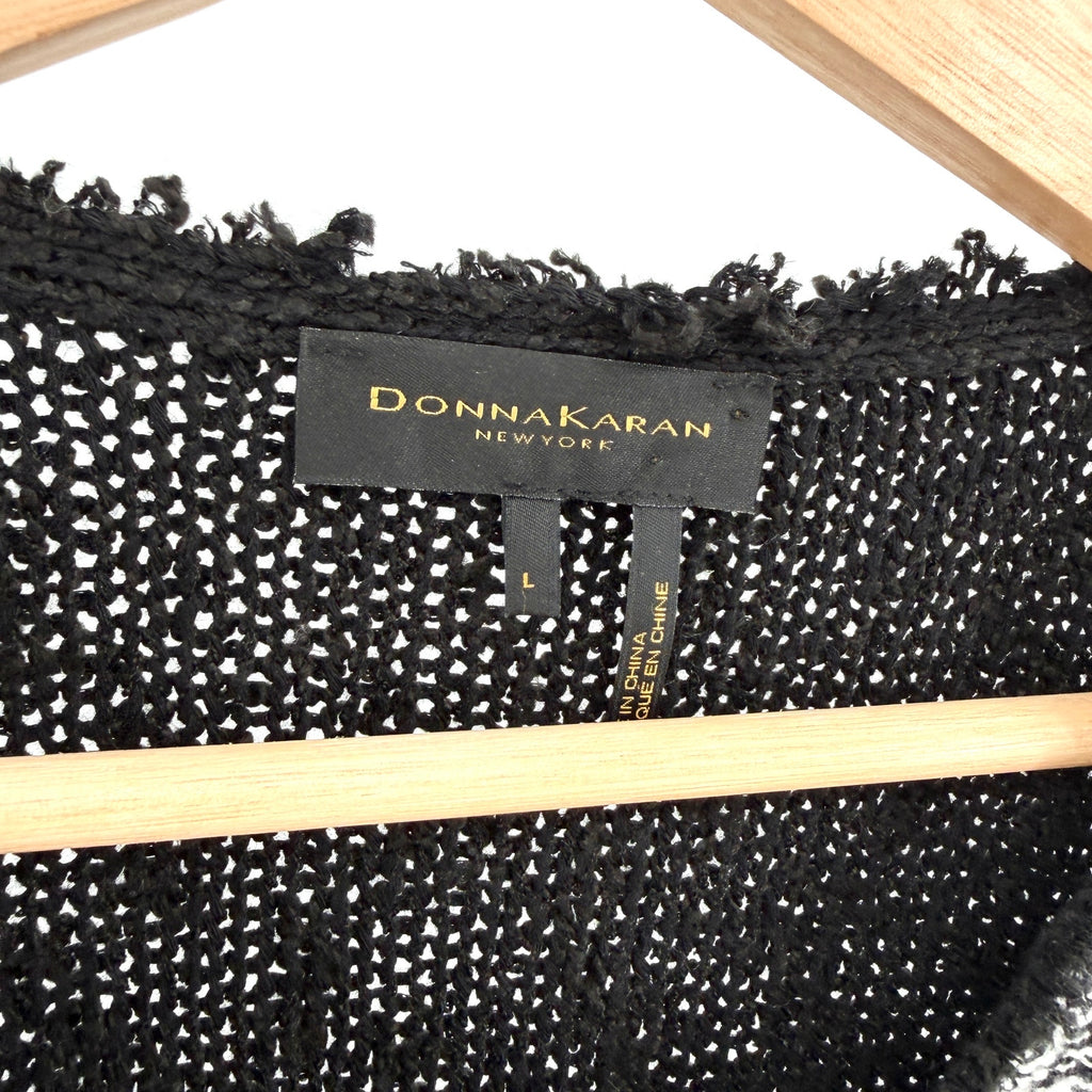 Donna Karan New York Black White Tweed Colorblock Cardigan Sweater