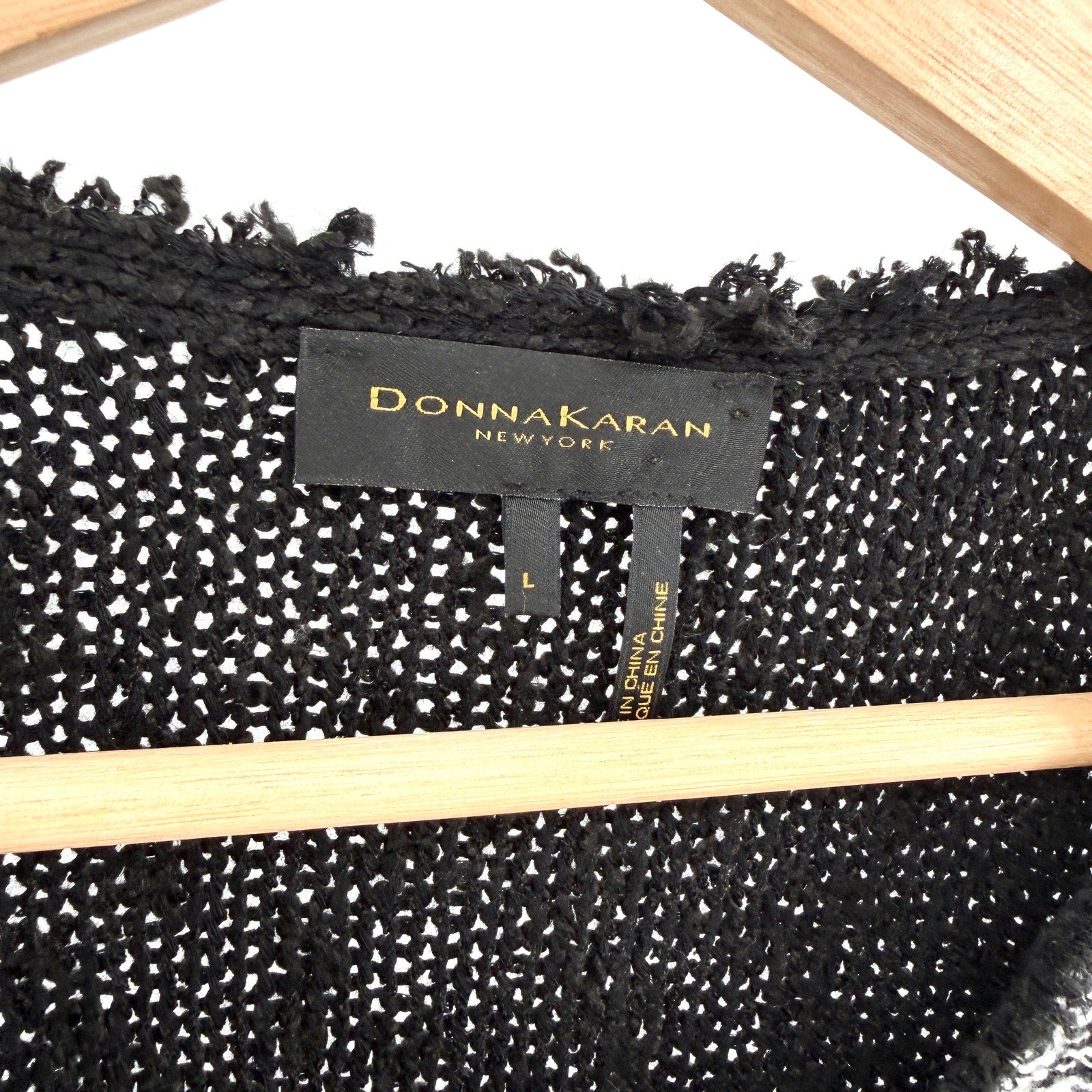 Donna Karan New York Black White Tweed Colorblock Cardigan Sweater