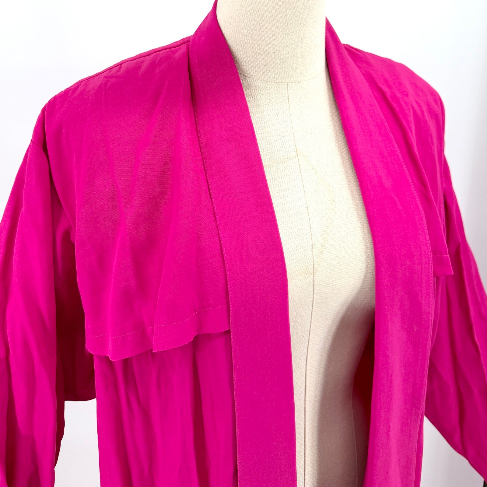 Vintage 80s Blossom Rosen Hot Pink Open Front Storm Flap Trench Duster Jacket