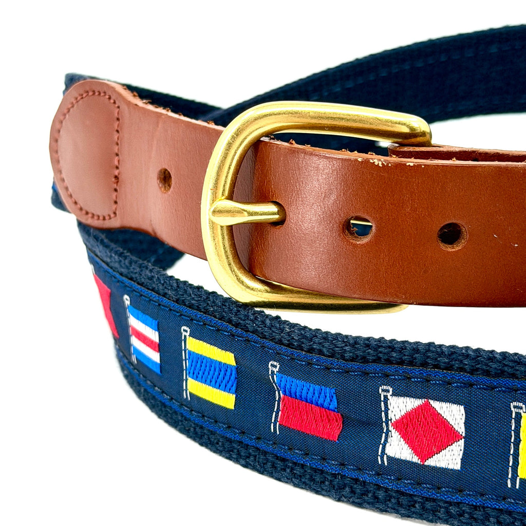 Leather Man Ltd Navy Preppy Nautical Flag Belt