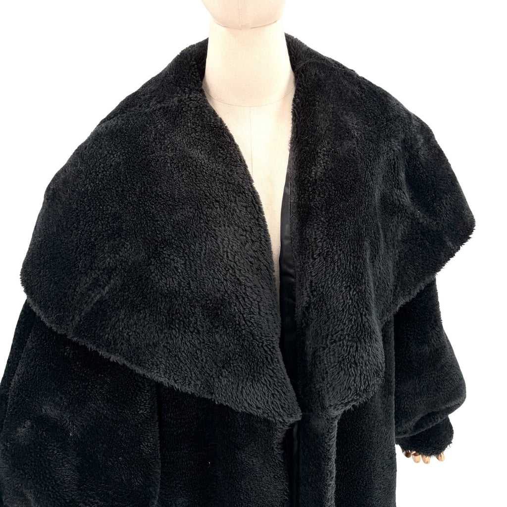 Vintage 80s Nana Creations Black Shawl Collar Balloon Sleeve Maxi Coat
