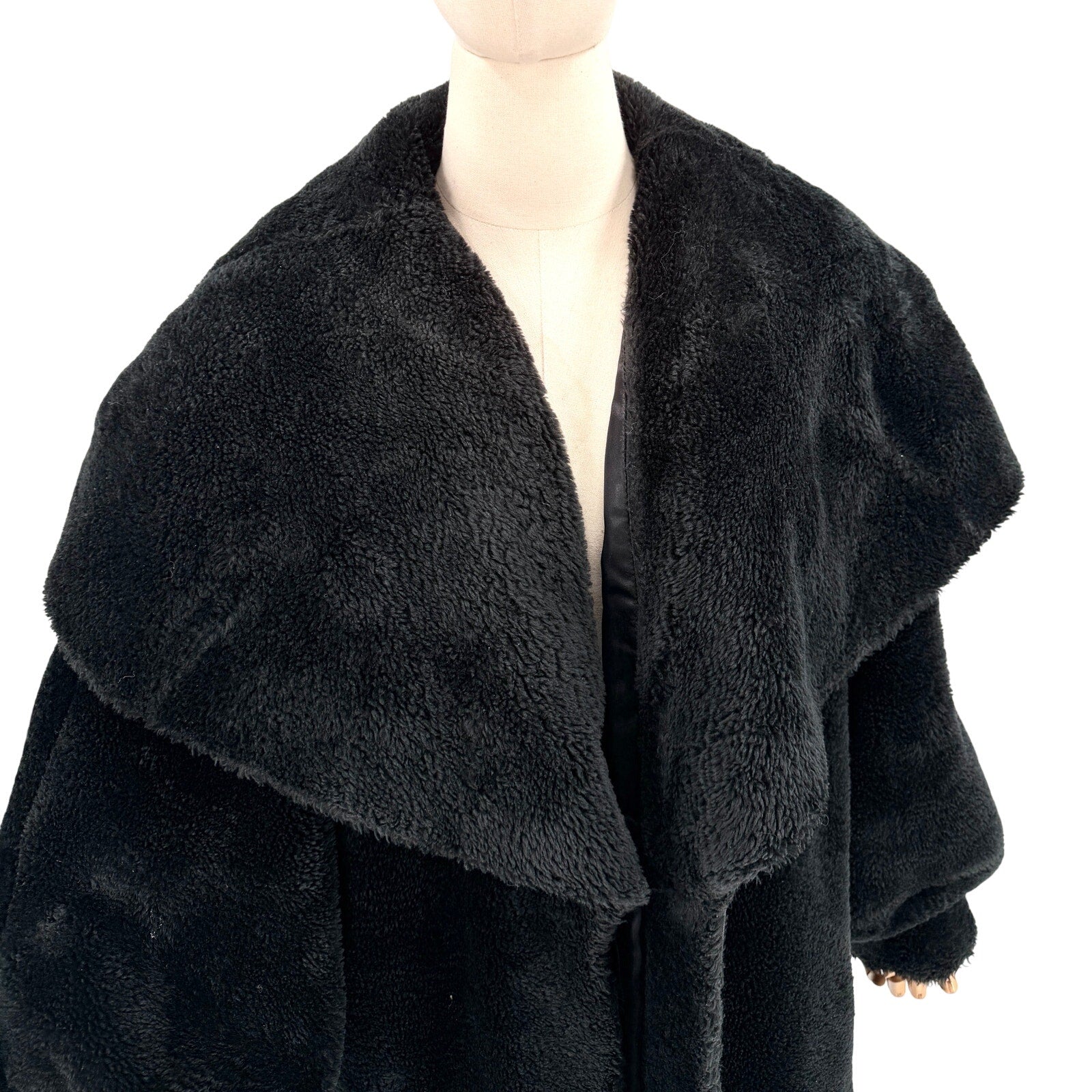 Vintage 80s Nana Creations Black Shawl Collar Balloon Sleeve Maxi Coat