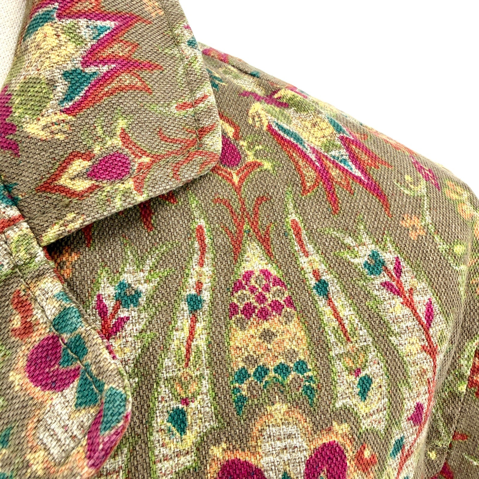 Vintage Y2K Liz Claiborne Olive Green Tapestry Cotton Paisley Print Jacket