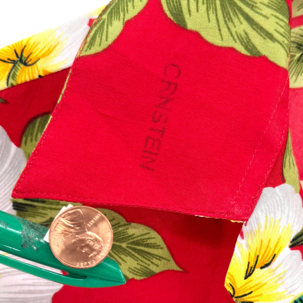 Alvish Red Yellow White Tropical Floral Hawaiian Short Sleeve Shirt