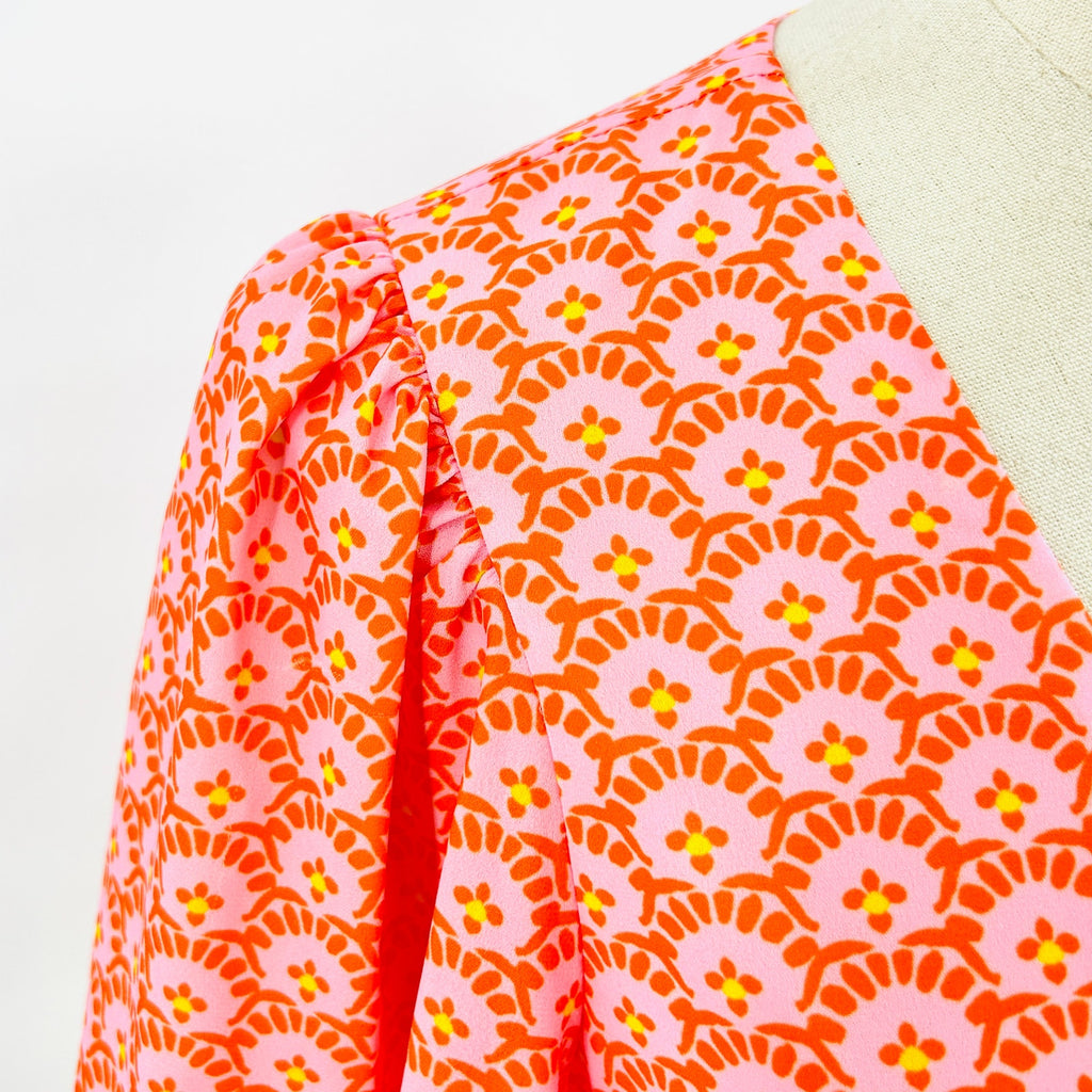 alice + olivia Pink Orange Retro Floral Print Wrap Dress
