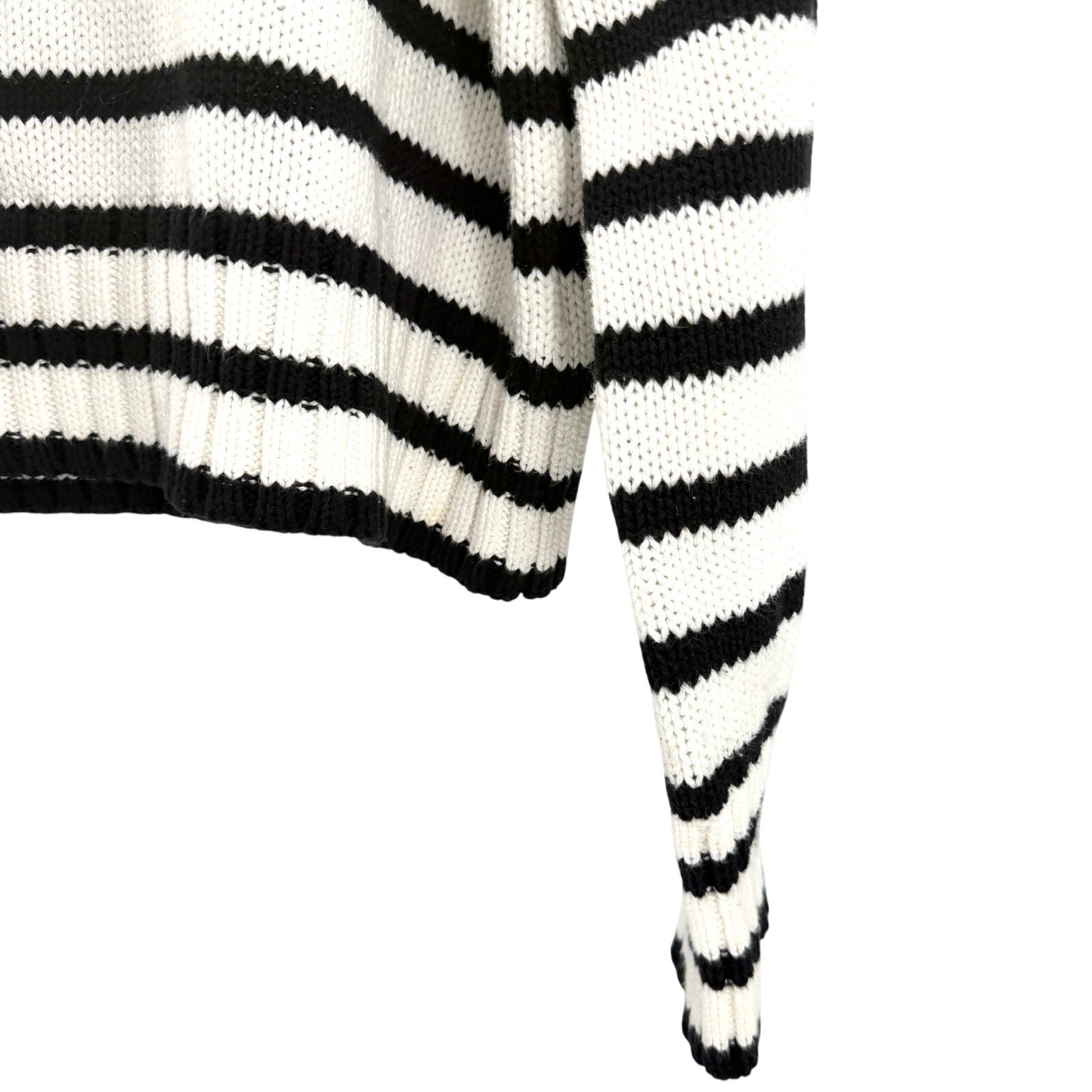 J.Crew White Black 100% Cotton Striped Cropped Mock Neck Sweater