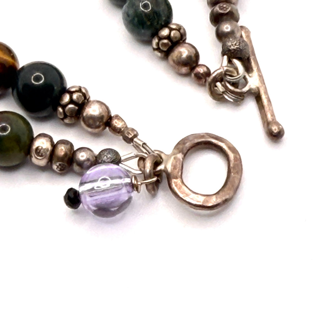 Vintage 90s Tiger's Eye Bloodstone Multi Strand Statement Necklace