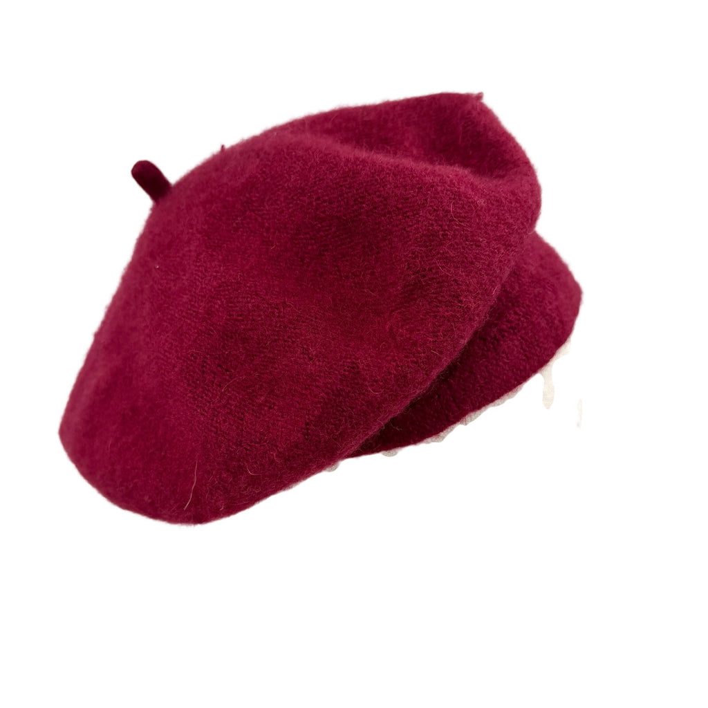 Vintage 90s Raspberry Maroon 100% Wool Slouchy French Beret Hat