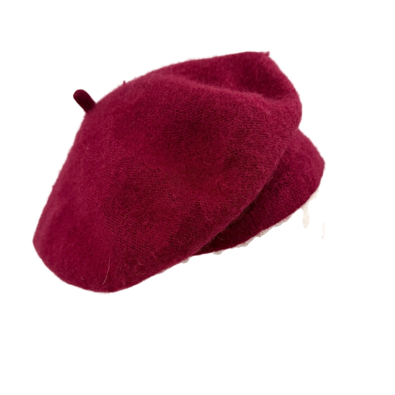 Vintage 90s Raspberry Maroon 100% Wool Slouchy French Beret Hat