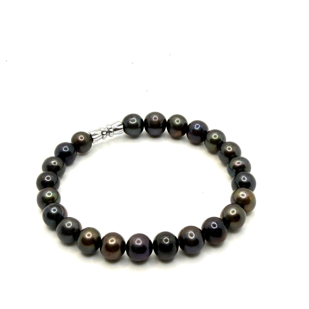 Vintage 90s Peacock Iridescent Black Freshwater Pearl Screw Clasp Bracelet