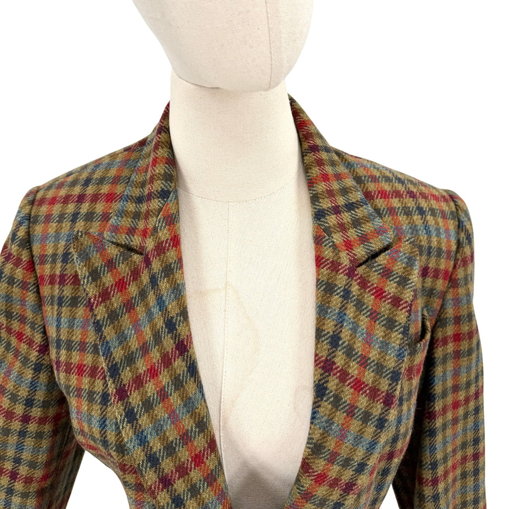 Vintage 80s Le Passe-Partout Olive Wool Plaid Peplum Blazer