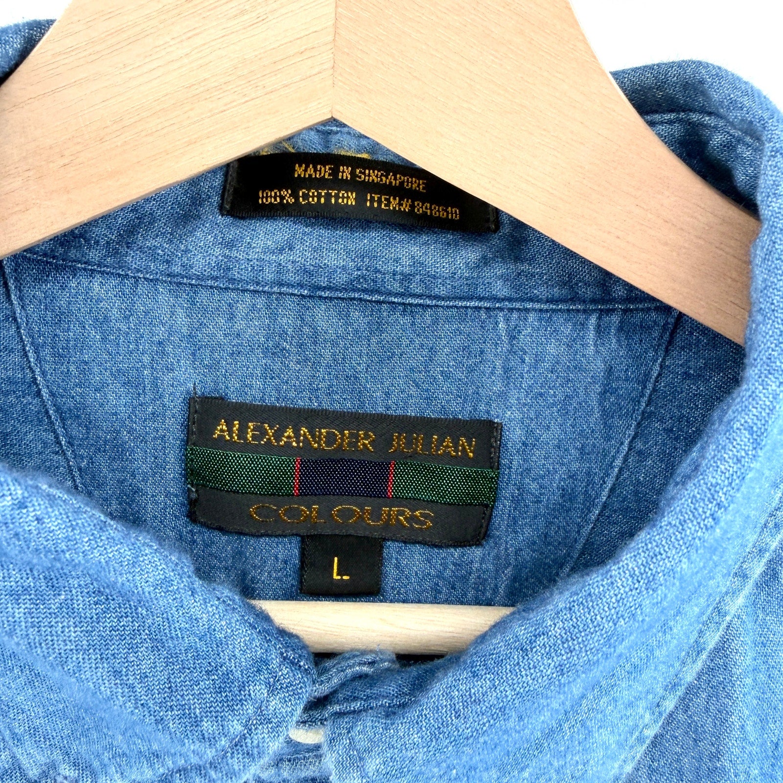 Vintage 90s Alexander Julian Colours Blue 100% Cotton Denim Button-Down Shirt