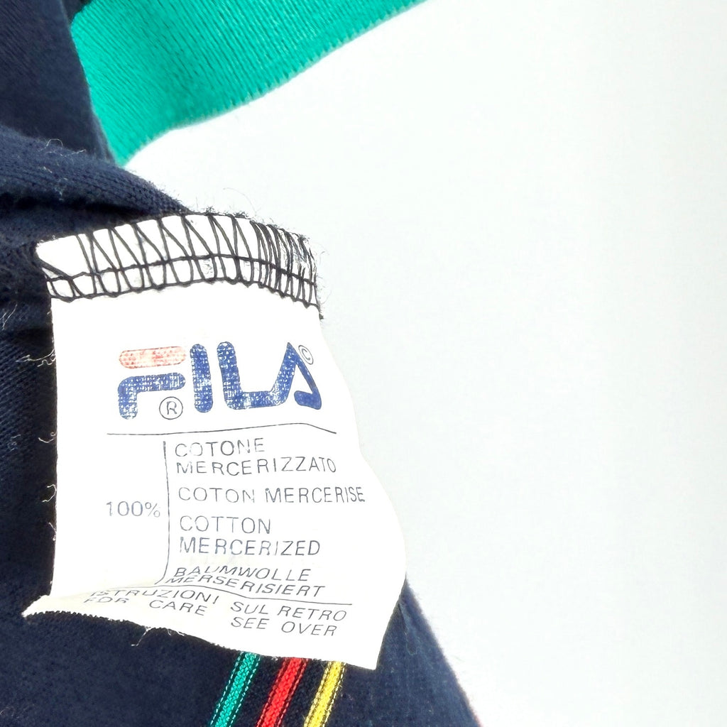 Vintage 80s Fila Navy Blue Teal Striped Cotton Polo Shirt
