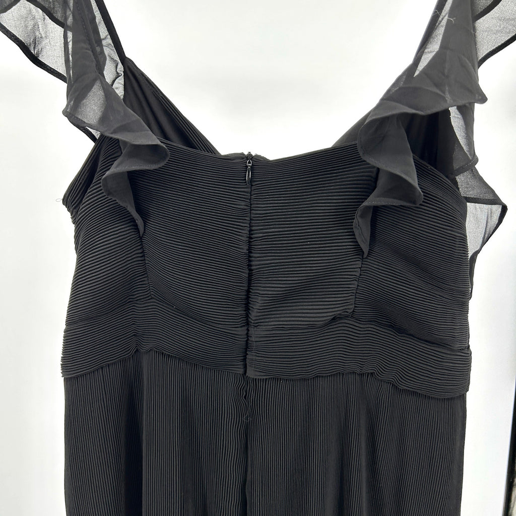 New ASTR The Label Black Chiffon Micro Pleat Ruffle Sleeve Wide Leg Jumpsuit