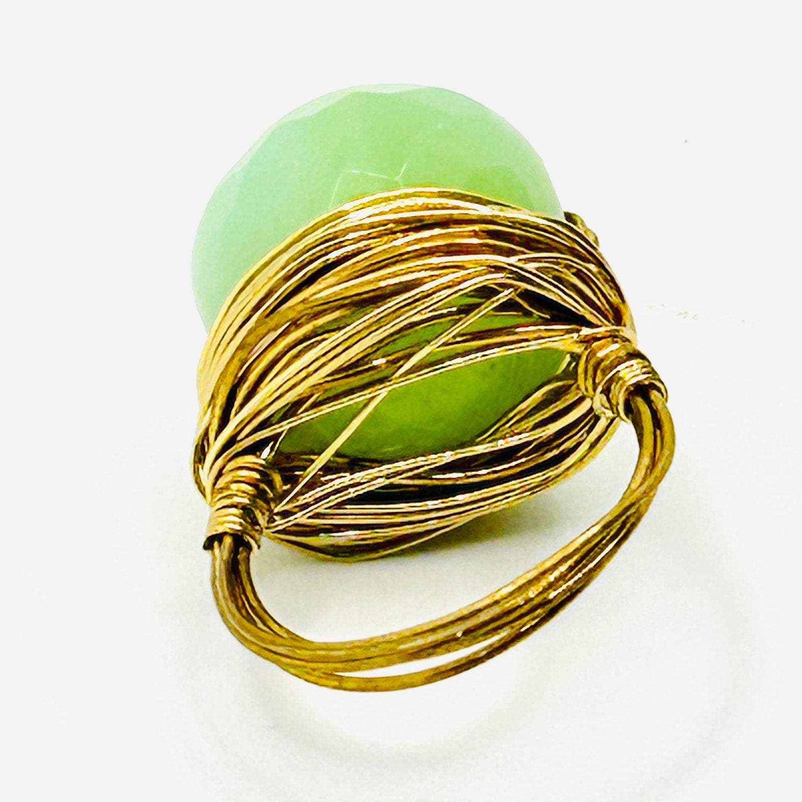 Green Jade Gold Wire Wrapped Statement Ring