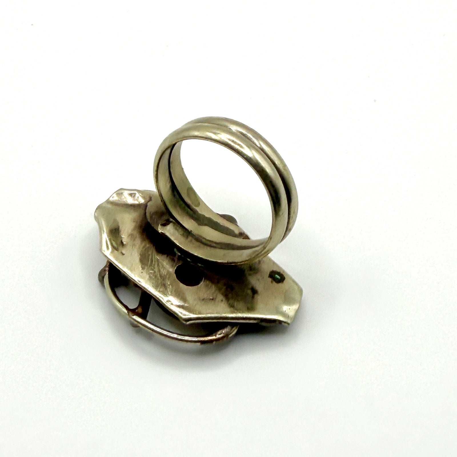 Vintage 90s Handcrafted Carnelian Sterling Silver Brutalist Abstract Ring