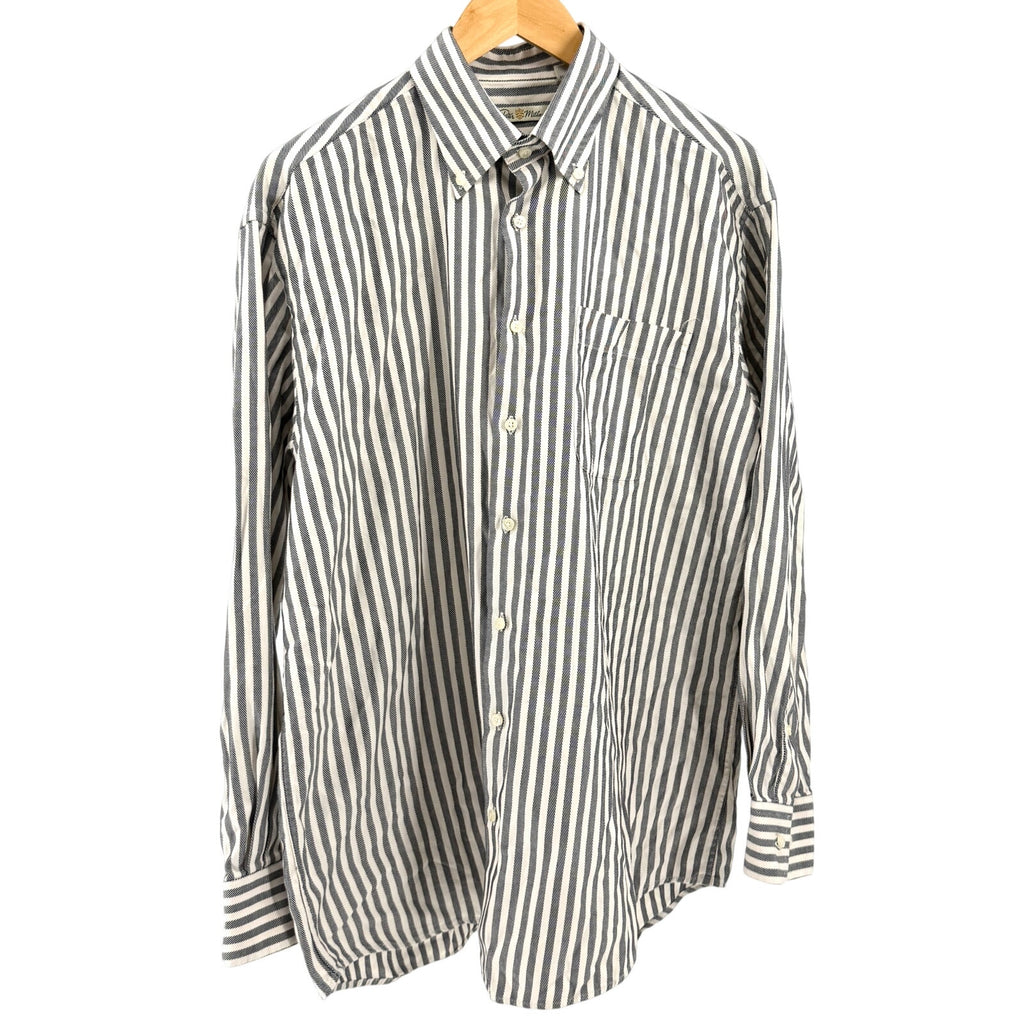 Peter Millar White Grey Striped Twill 100% Cotton Dress Shirt