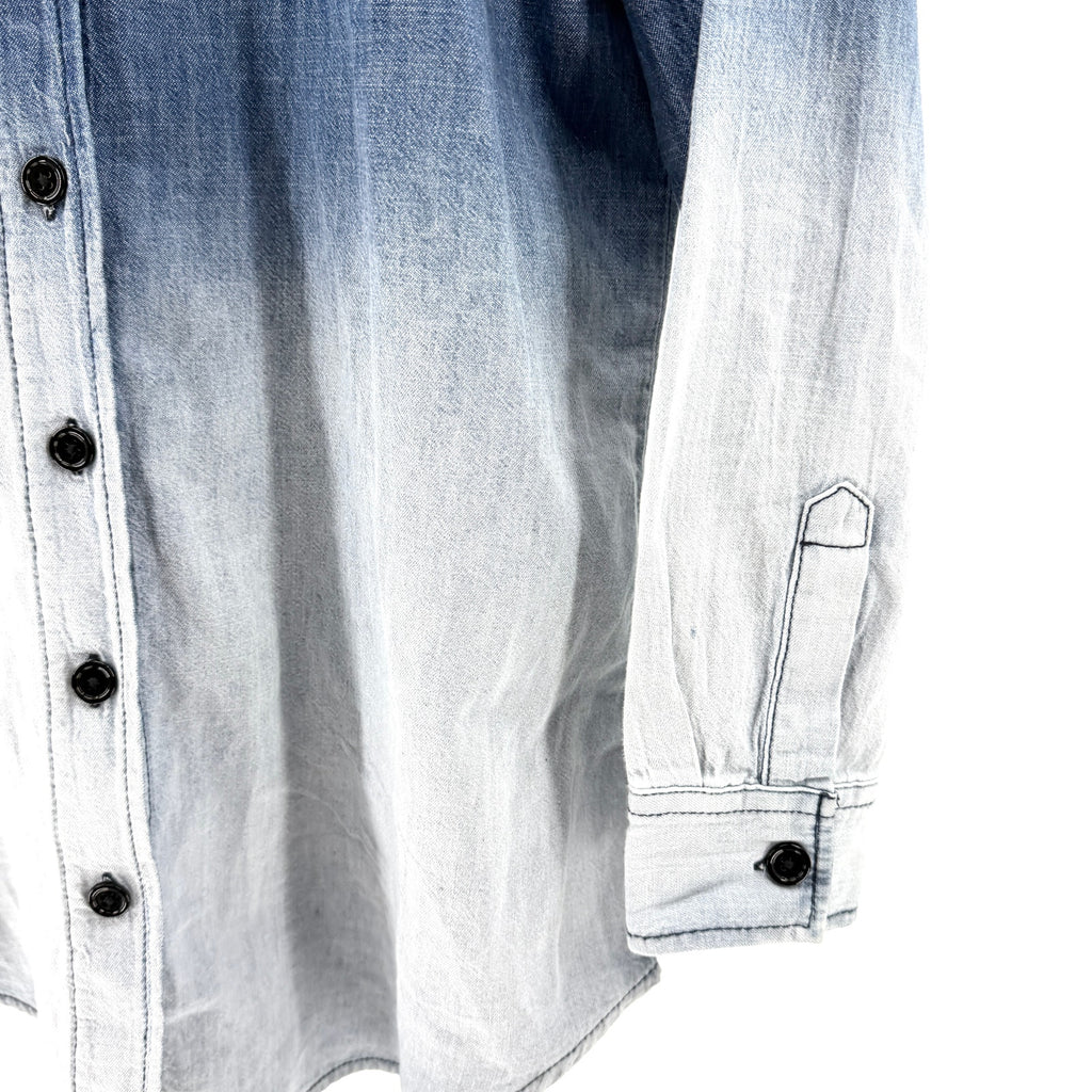 Kenneth Cole Indigo White 100% Cotton Ombre Gradient Denim Button Down Shirt