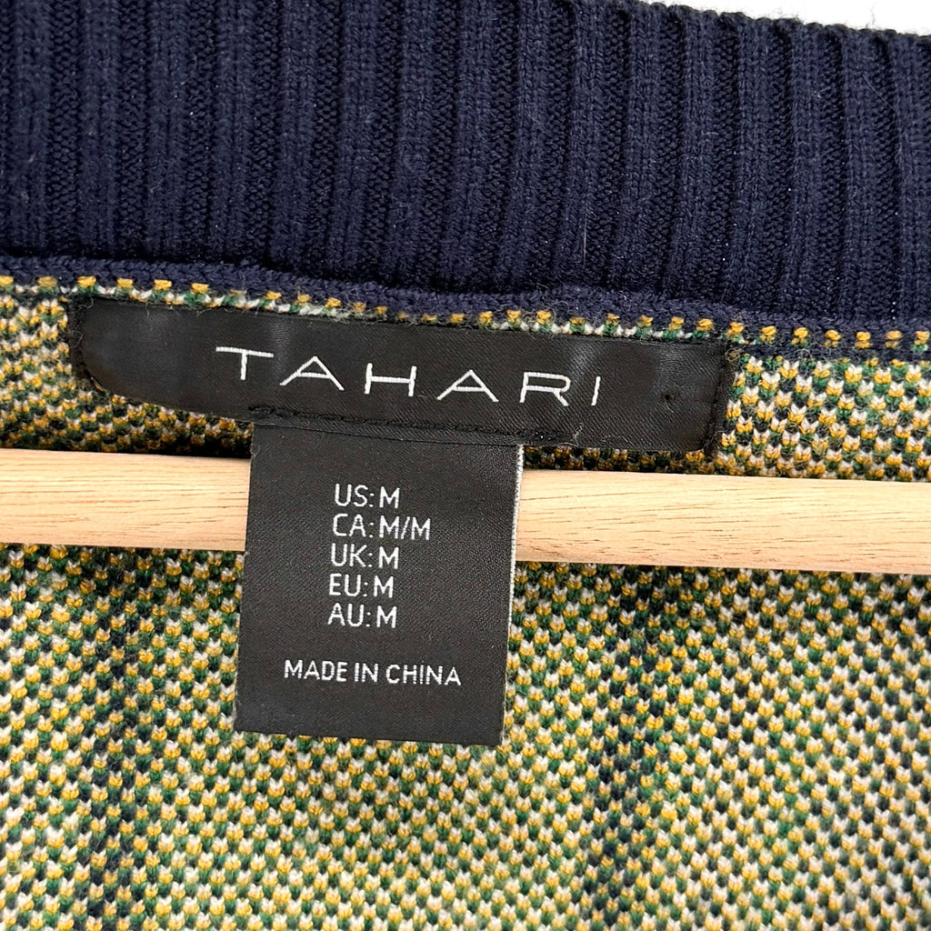 Tahari Green Plaid V-Neck Preppy Graphic Knit Sweater