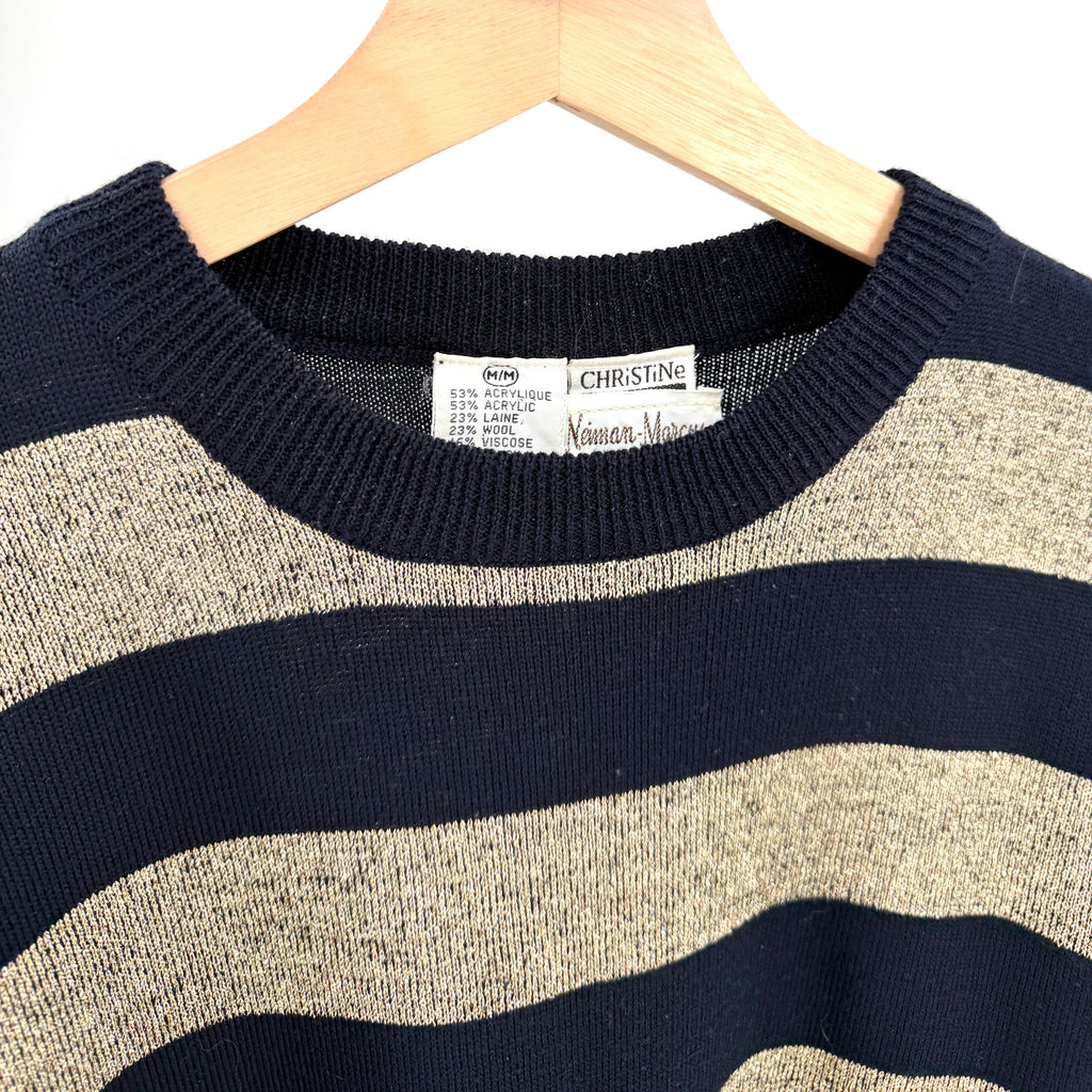 Vintage 80s Christine Thomson Black Gold Stripe Oversized Sweater