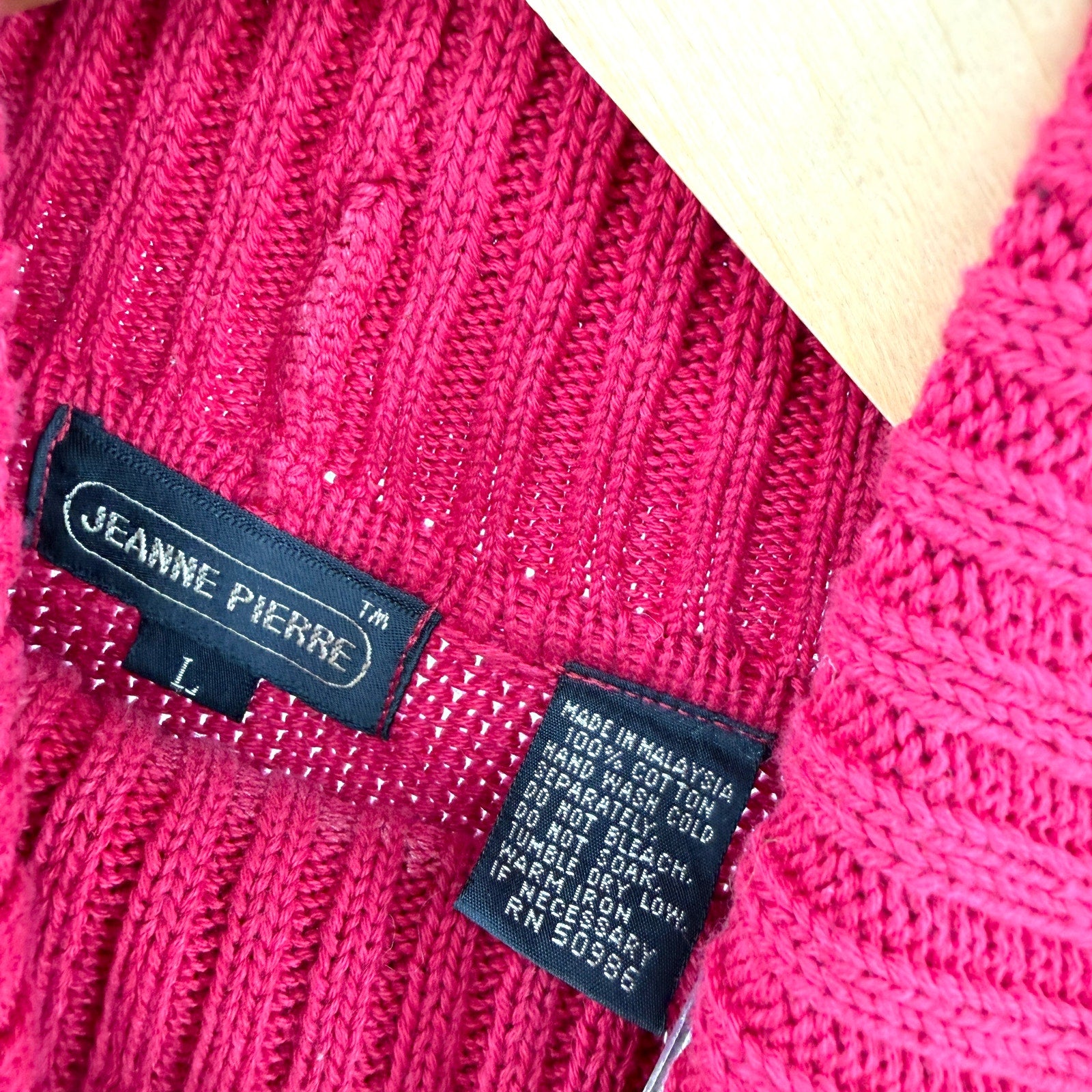 Vintage 90s Jeanne Pierre Red 100% Cotton Houndstooth Turtleneck Sweater
