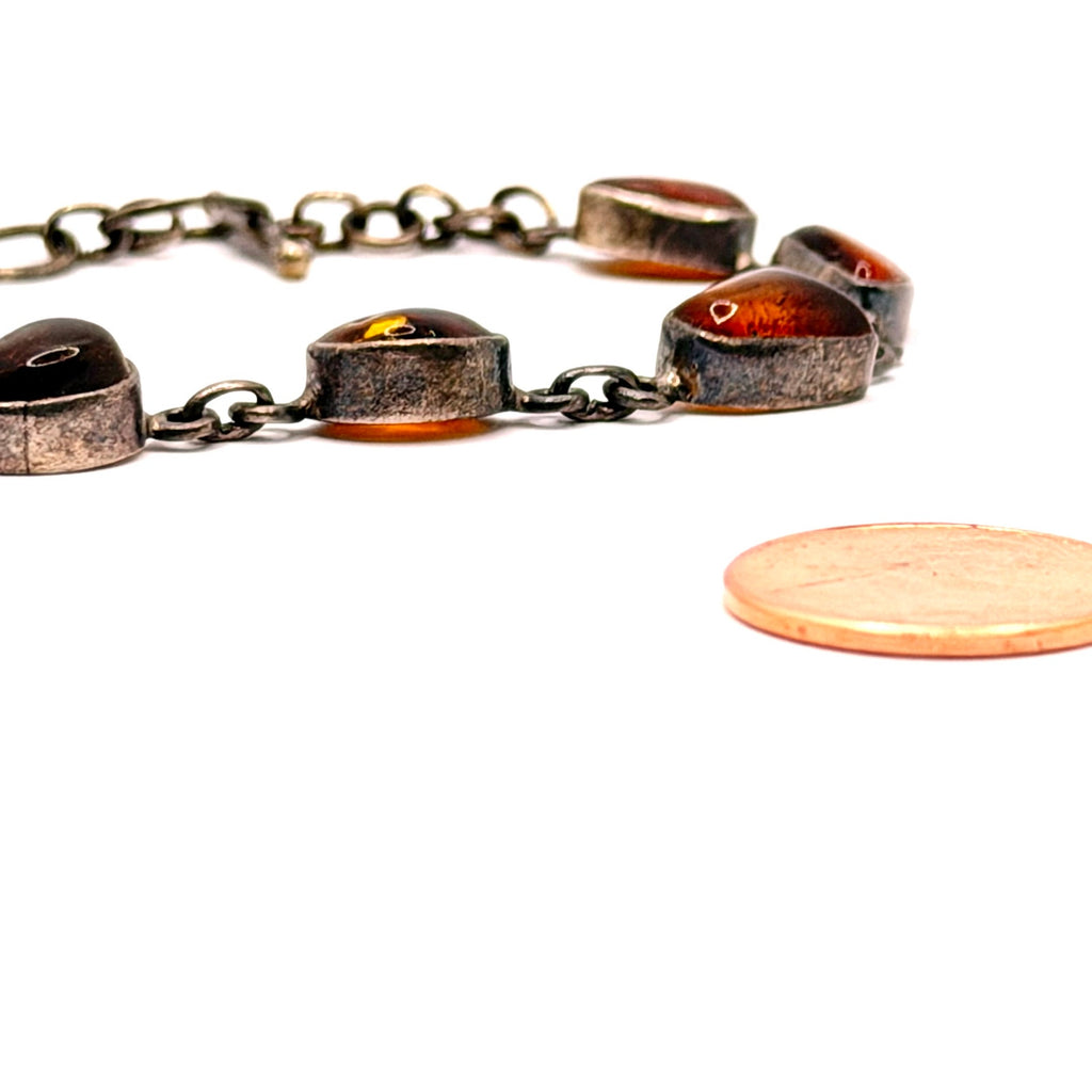 Vintage 90s Baltic Amber Sterling Silver Bezel Link Bracelet