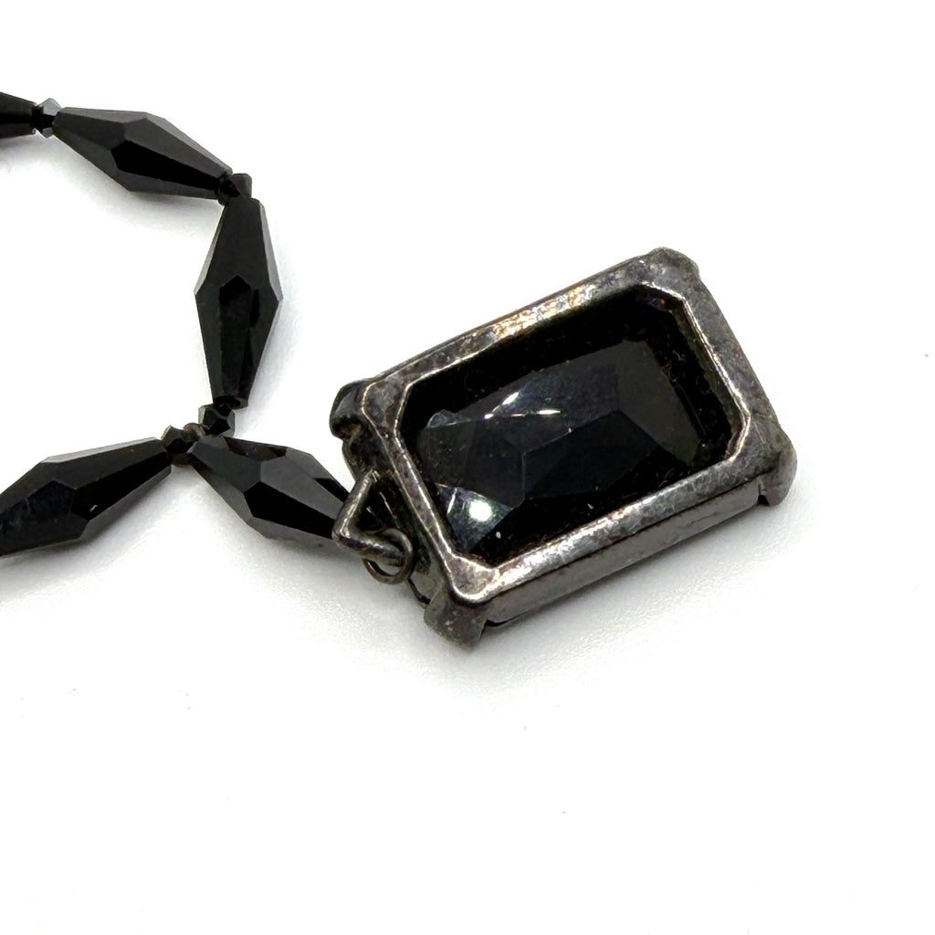 Vintage Y2K Black Glass Gothic Large Rectangular Pendant Necklace