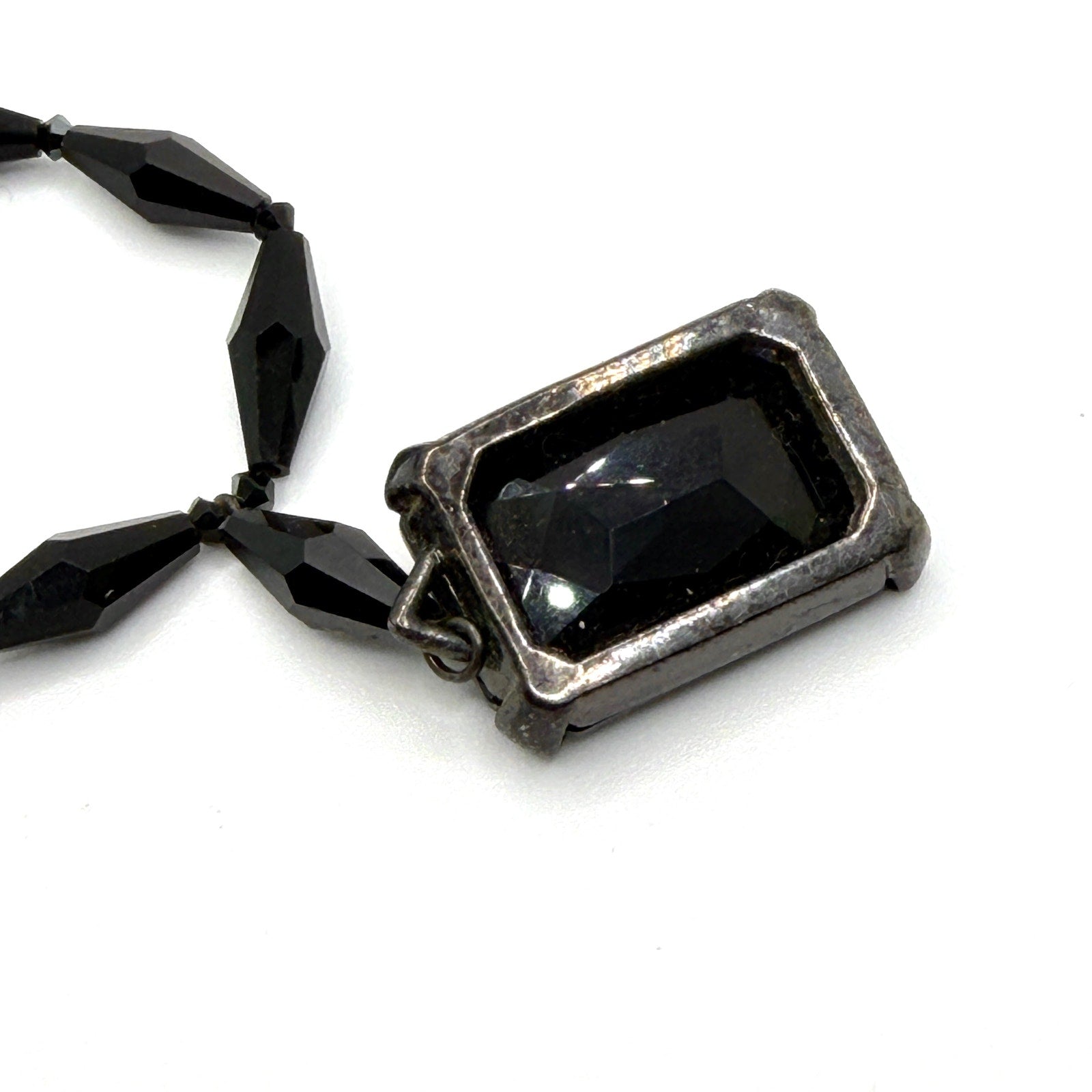 Vintage Y2K Black Glass Gothic Large Rectangular Pendant Necklace