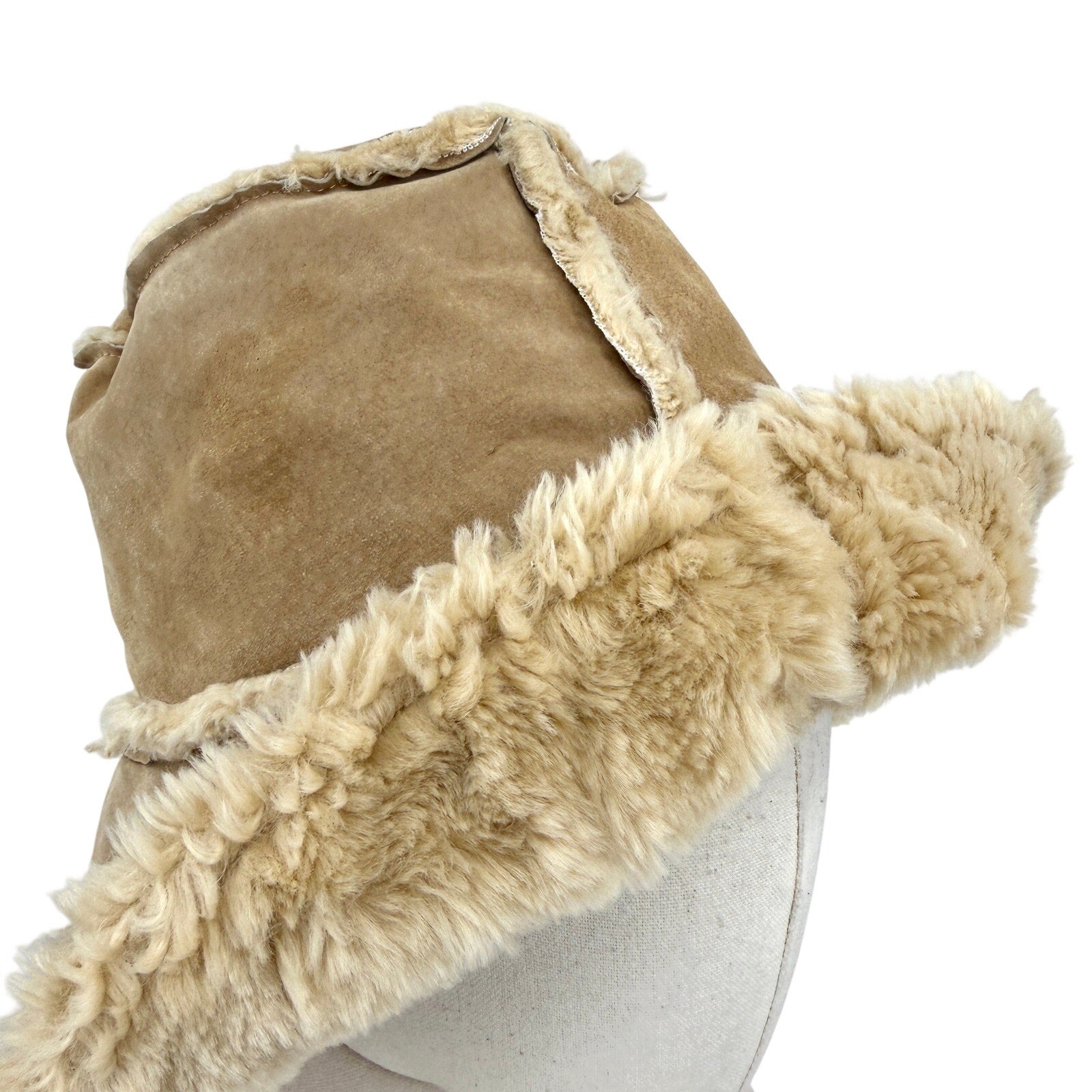 Vintage Y2K Wilsons Leather Maxima Beige Genuine Suede Faux Fur Bucket Hat