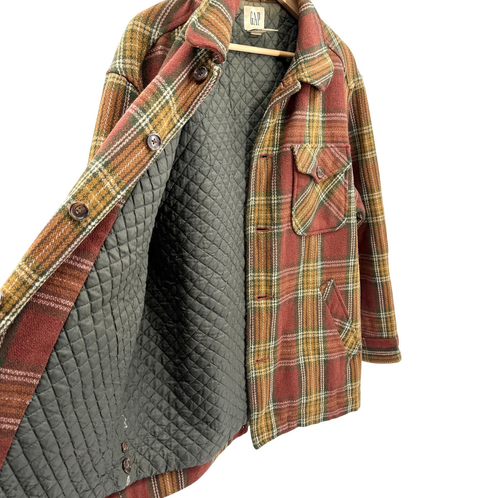 Vintage 90s Gap Brick Red Mustard Plaid Quilted Shacket