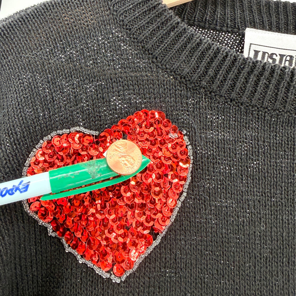 Vintage 90s Instant Black Sequin Playing Cards Casino Novelty Sweater