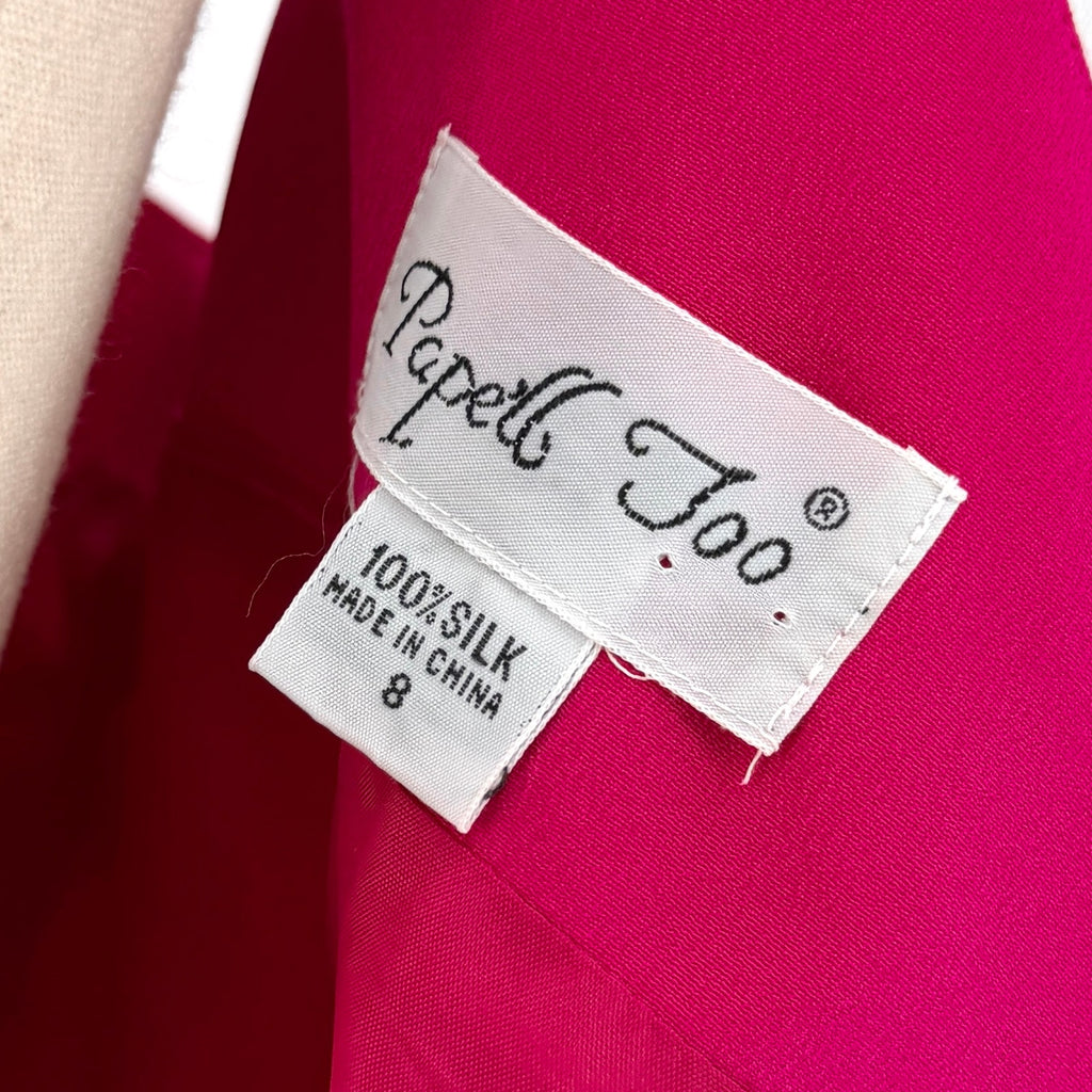 Vintage 90s Papell Too Pink 100% Silk Minimalist Sleeveless Sheath Dress