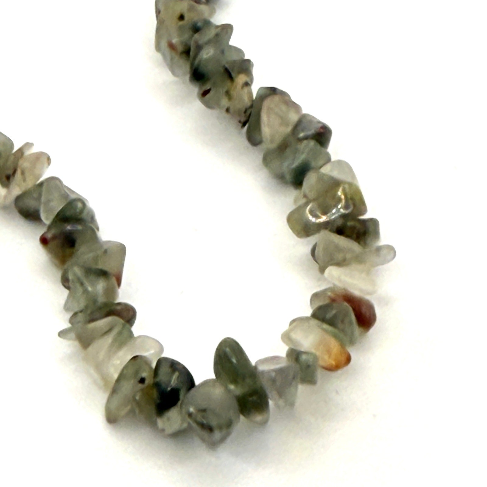 Vintage 90s Fancy Jasper Green Red Gemstone Chip Endless Layering Necklace