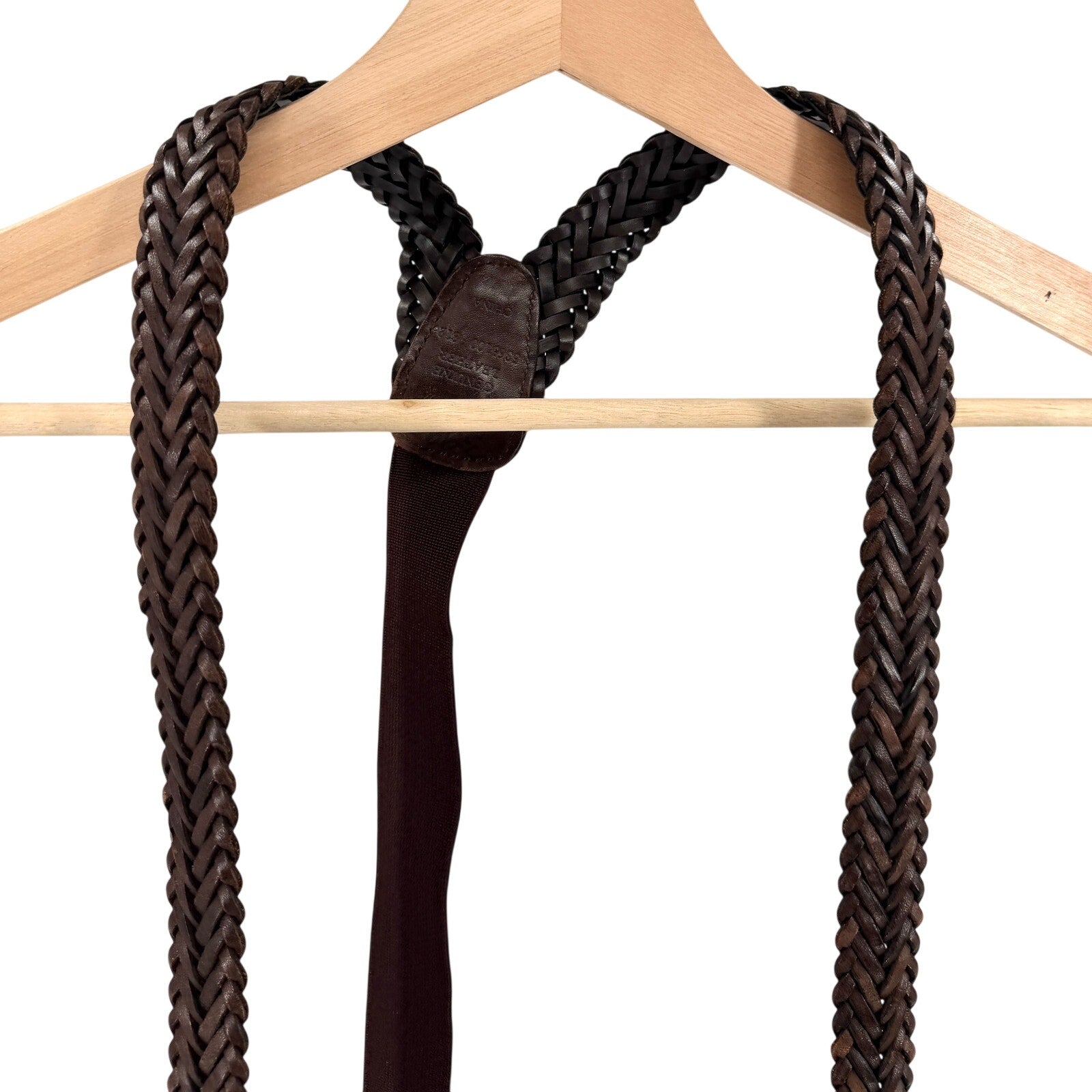 Vintage 90s Hunt Club Brown Genuine Leather Braided Y-Back Suspenders
