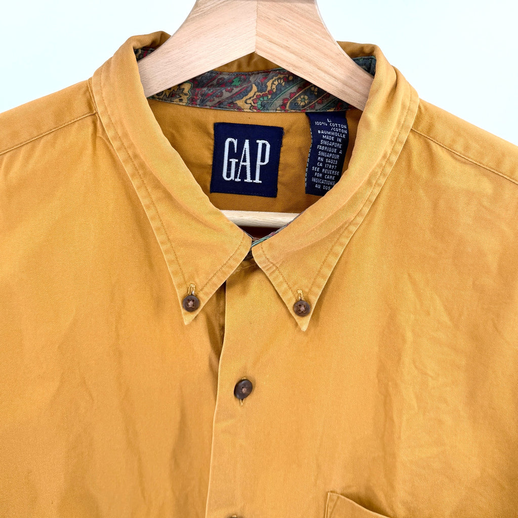 Vintage 90s Gap Yellow Ocher 100% Cotton Button Down Shirt