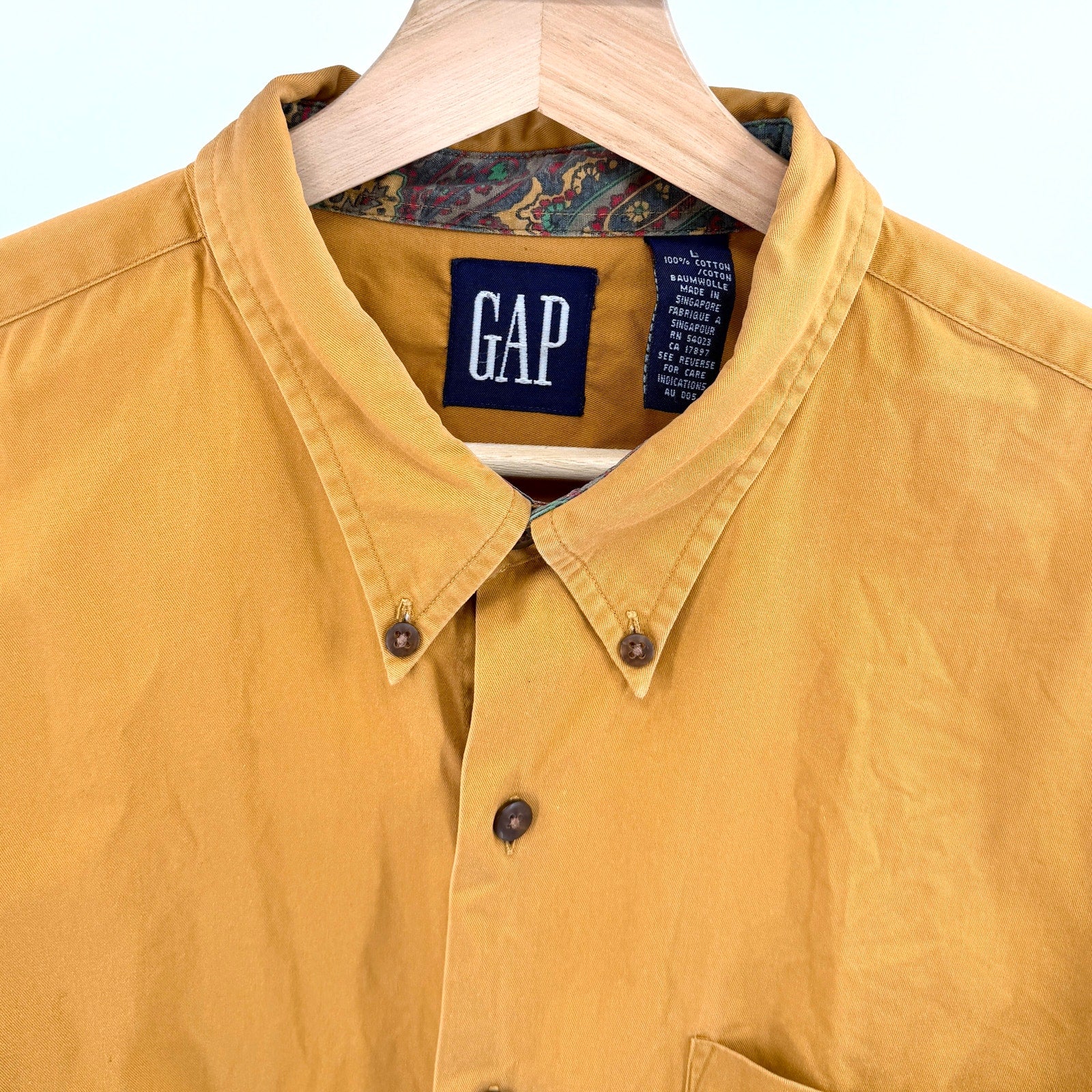 Vintage 90s Gap Yellow Ocher 100% Cotton Button Down Shirt