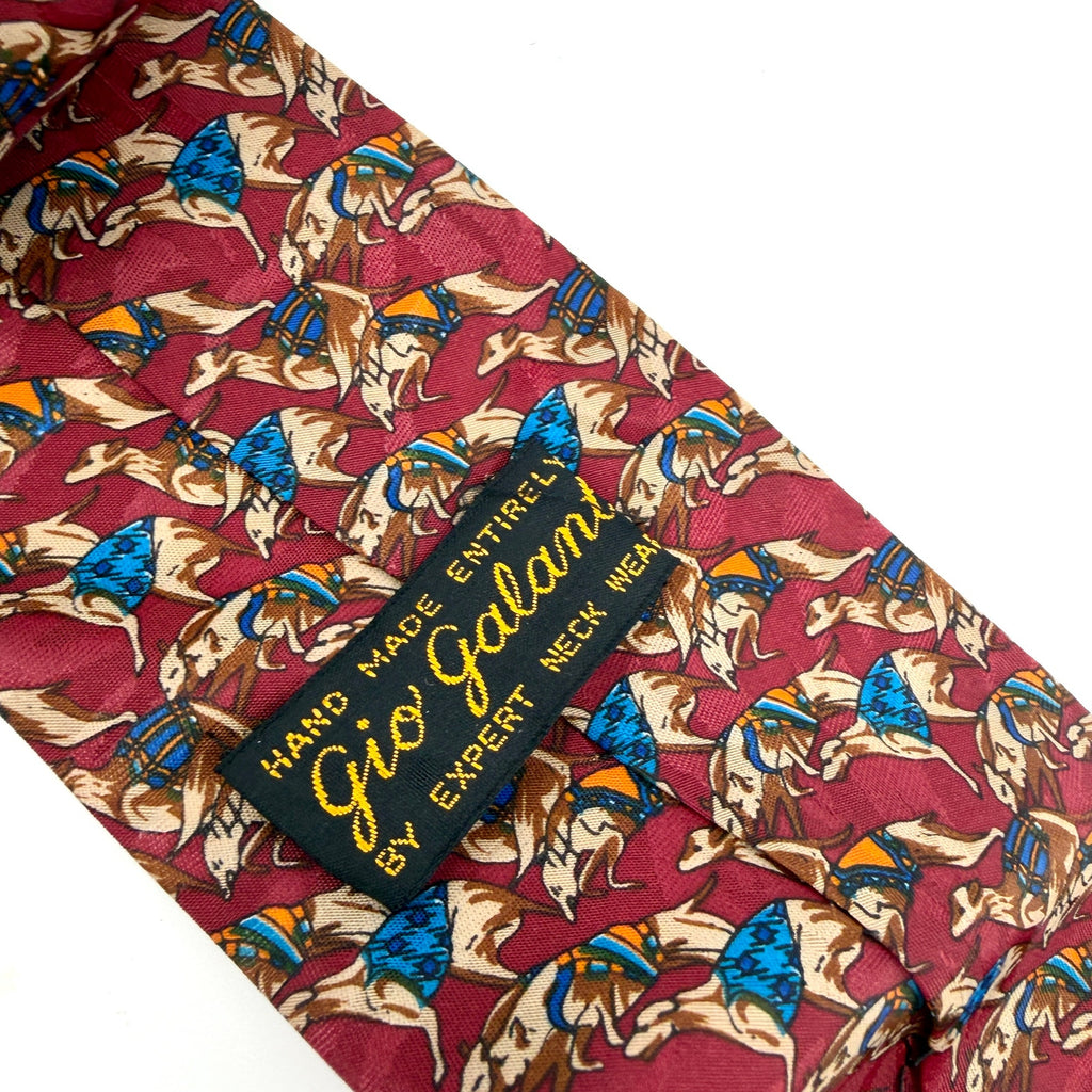 Vintage 90s Gio Galanti Maroon Greyhound Dog Racing Novelty Wide Necktie