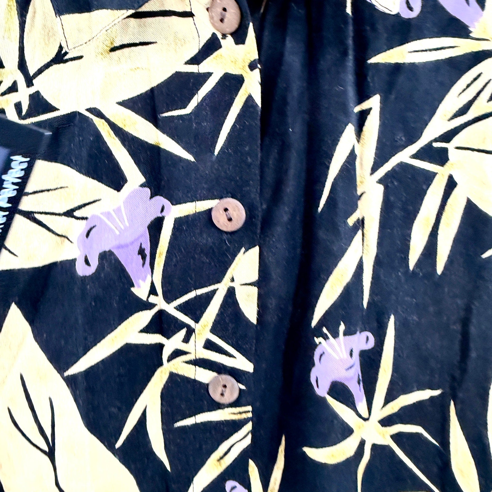 Vintage 90s Key Lime Clothing Co Yellow Black Rayon Tropical Palm Tree Shirt