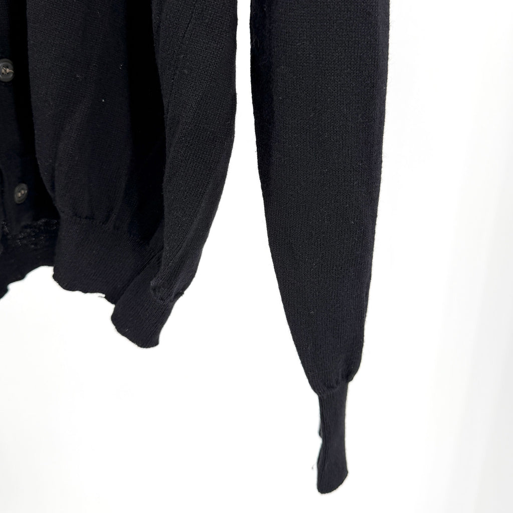 Vintage 70s Drummond Black Wool Cotton V-Neck Knit Button Cardigan Sweater