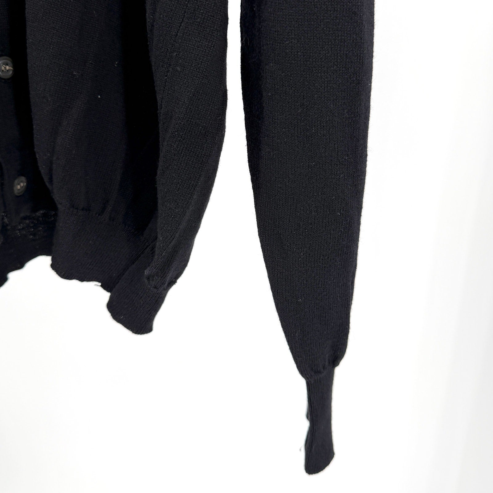 Vintage 70s Drummond Black Wool Cotton V-Neck Knit Button Cardigan Sweater